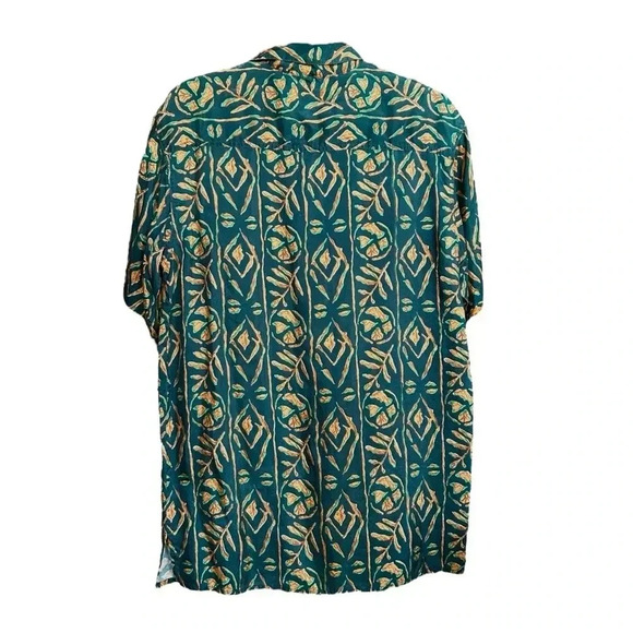Vtg CEZAR  100% Silk Green / Brown Print Short Sleeve Button Down Shirt sz S - Picture 2 of 7